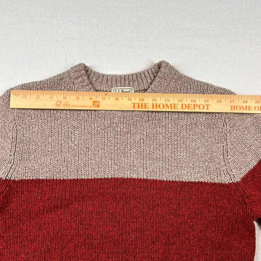 LL Bean Sweater Mens Sm 100% Lambswool Colorblock Crewneck Autumn Earth Tones